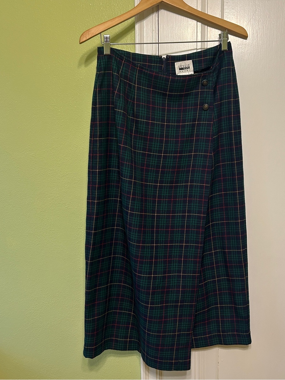 Vintage Dark Green Plaid Midi Skirt